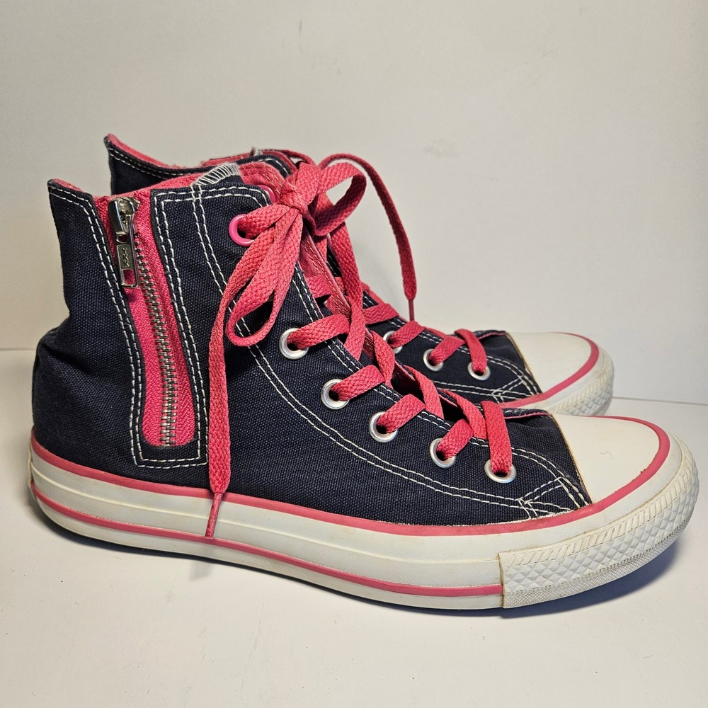 Converse Chuck Taylor All Star High Top Navy Pink Side Zip Sneakers Women Size 8 - Picture 4 of 7
